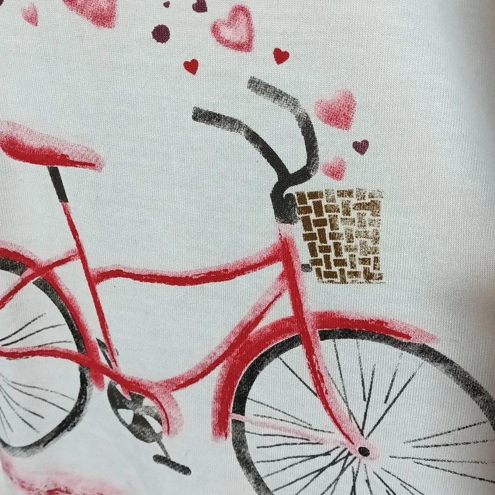 NEW Mac & Belle Valantine Artsy painted look heart tree w/ bicycle scoop neck M - Picture 5 of 13